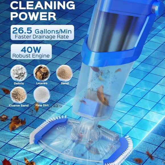 Cordless Handheld Pool Vacuum Cleaner with Telescopic Pole  26.5 GPM Powerful Su - Picture 4 of 8